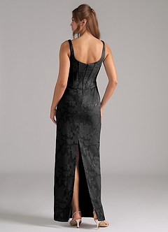 Azazie Kenna Bridesmaid Dresses Black Sheath Side Slit Floral Burnout Dress image2
