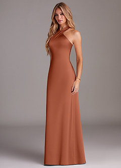 Azazie Doretta Robes de demoiselle d'honneur Robe Sirène en Satin extensible Plissée Rose De Cèdre image4
