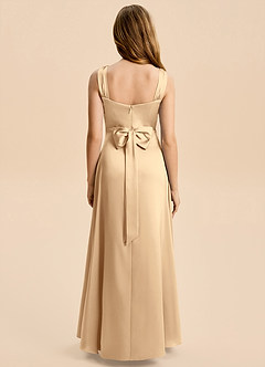 Azazie Kiki Junior Robe Trapèze en Satin extensible Arc Champagne image2