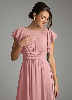 Azazie Daphne Modest Bridesmaid Dresses A-Line Ruffled Chiffon Floor-Length Dress image5