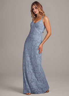 Azazie Aliza Bridesmaid Dresses Dusty Blue A-Line Floral Burnout Dress image4