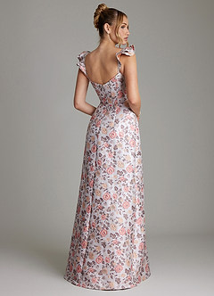 Azazie Adalynn At-home Try On Dresses Gilded Rose A-Line Ruched Brocade Dress image2