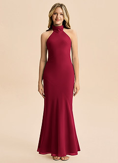 Azazie Velli Junior Burgundy Mermaid High Neck Chiffon Dress image3