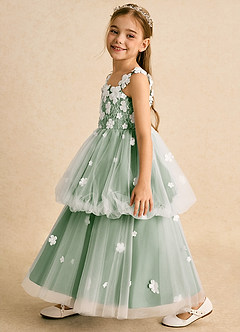 Azazie Teacup Flower Girl Dresses Ivory Matcha Ball-Gown Lace Tulle Dress image3