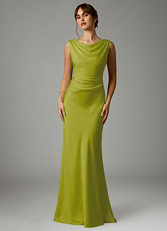 Azazie Kieryn Bridesmaid Dresses Lemongrass Mermaid Pleated Stretch Satin Dress image1