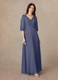 Azazie Bronwyn Mother of the Bride Dresses Stormy A-Line V-Neck Ruched Chiffon Dress image2