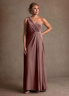 Azazie Aphra Mother of the Bride Dresses Espresso Sheath One Shoulder Velvet Dress image3