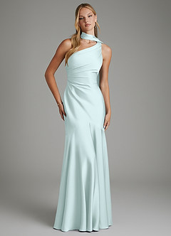 Azazie Amara Bridesmaid Dresses Sea Glass Mermaid One Shoulder Stretch Satin Dress image1