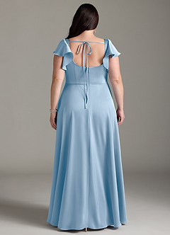 Azazie Bondi Bridesmaid Dresses Powder Blue A-Line Bow Stretch Satin Dress image8