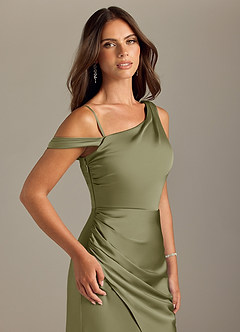 Azazie Madelyn Bridesmaid Dresses Pistachio Mermaid Off the Shoulder Stretch Satin Convertible Dress image6