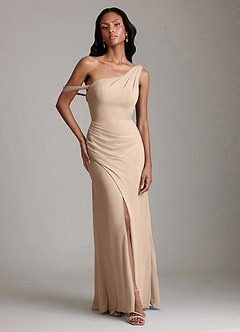 Azazie Madelyn Bridesmaid Dresses Taupe Mermaid One Shoulder Chiffon Convertible Dress image1