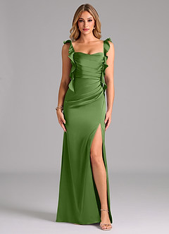 Azazie Jessamine Bridesmaid Dresses Basil Sheath Corset Stretch Satin Dress image3