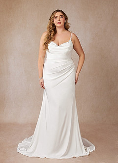 Azazie Cheri Vestidos de novia Vestido de Diamante Blanco de Satén con cara trasera de crepé de Corte Sirena con Lentejuelas Corazón image7