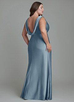 Azazie Kieryn Bridesmaid Dresses Dusty Blue Mermaid Pleated Stretch Satin Dress image8
