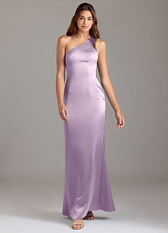 Azazie Arleth Bridesmaid Dresses Frosted Lilac A-Line One Shoulder Stretch Satin Dress image3