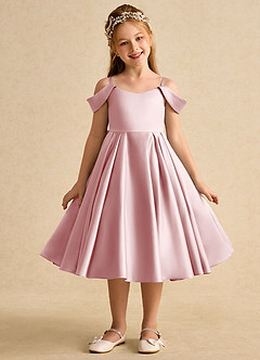 Azazie Favia Final Sale Dusty Blue A-Line Off the Shoulder Matte Satin Dress image2