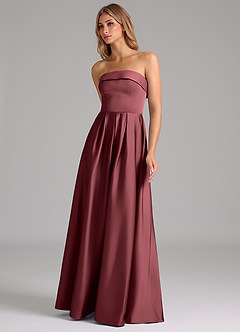 Azazie Lucienne Bridesmaid Dresses Merlot A-Line Strapless Stretch Satin Convertible Dress image6