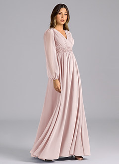 Azazie Palerma Bridesmaid Dresses Blushing Pink A-Line Long Sleeve Chiffon Dress image5