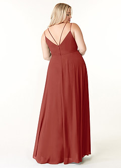 Azazie Janine Bridesmaid Dresses Terracotta A-Line V-Neck Chiffon Dress image7
