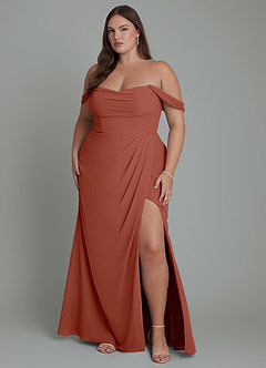 Azazie Johana Abiti da Damigella Abito Convertibile Sirena in Chiffon Spalle Scoperte Auburn image8