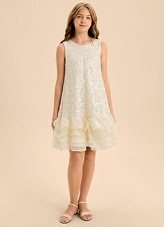 Azazie Sprinkle Junior Formal Linia A Ukłon Siatka Mini Młodsza druhna Sukienka image1