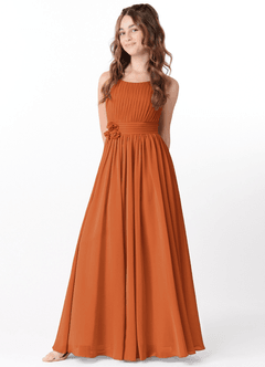 Azazie Astrid Junior Cinnamon A-Line Floral Chiffon Dress image3