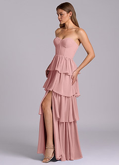 Azazie Faye Robes de demoiselle d'honneur Robe Trapèze en Mousseline de soie Encolure en Forme de Cœur Rose Poussiéreuse image3