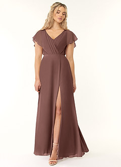 Azazie Rylee Jurken voor bruidsmeisjes Jurk van Chiffon met A-Lijn Geplooid Espresso image1