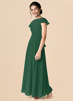 Azazie Payton Junior Dark Green A-Line Bow Chiffon Dress image5