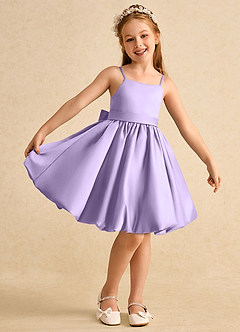 Azazie Davine Flower Girl Dresses Lilac A-Line Spaghetti Strap Matte Satin Dress image2