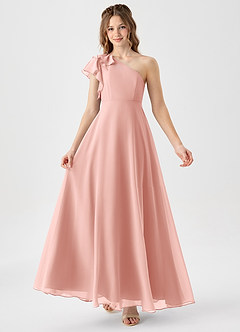 Azazie Arabella Junior Agave A-Line Ruched Chiffon Dress image1