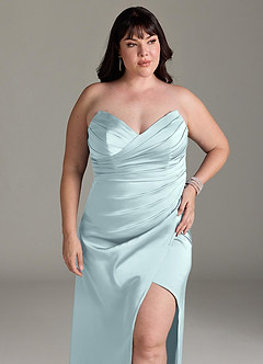 Azazie Yola Bridesmaid Dresses Mist Sheath V-Neck Pleated Stretch Satin Convertible Dress image13
