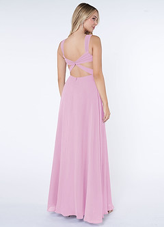 Azazie Nahrin Brautjungfernkleider A-Linie V-Hals Gefaltet Chiffon Kleid Bonbonrosa image4