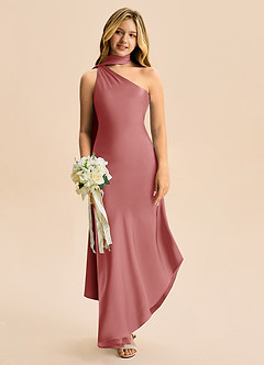 Azazie Briony Junior Etui Plissee Stretch-Satin Kleid Antike Rose image1