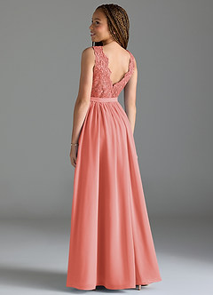 Azazie Elly Junior Coral A-Line Lace Chiffon Dress image5