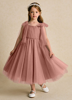 Azazie Dori Robe Demoiselle D'honneur Fillette Robe Trapèze en Tulle Rayé Rose De Cèdre image2