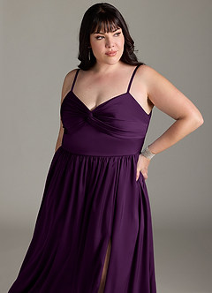 Azazie Zeya Bridesmaid Dresses Grape A-Line Pleated Stretch Satin Dress image14