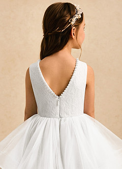 Azazie Madison Flower Girl Dresses Ivory Ball-Gown Lace Tulle Dress image5