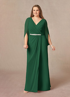 Azazie Belinda Mère de la mariée Robes Robe Trapèze en Mousseline de soie Col V plissé Vert Foncé image8