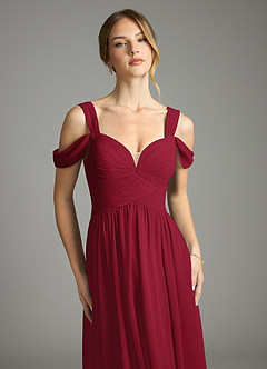 Azazie Lianne Bridesmaid Dresses Burgundy A-Line Off the Shoulder Chiffon Dress image3