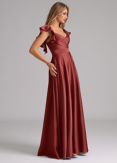 Azazie Leilani Bridesmaid Dresses Terracotta A-Line Ruched Stretch Satin Dress image6