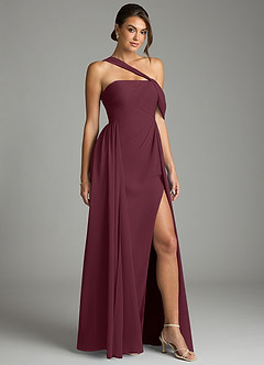 Azazie Kassandra Bridesmaid Dresses Cabernet A-Line Off the Shoulder Chiffon Dress image5