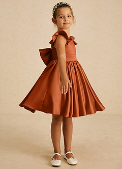 Azazie Tootsie Blumenmädchenkleider A-Linie Schleifen Matte Satin Kleid Gebranntes Orange image4