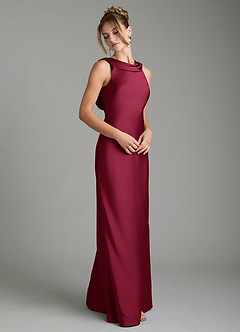 Azazie Aussie Bridesmaid Dresses Burgundy Sheath Pleated Stretch Satin Dress image5