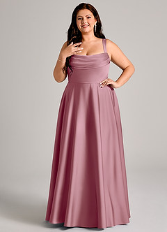 Azazie Shaude Bridesmaid Dresses Vintage Mauve A-Line Pleated Stretch Satin Dress image8