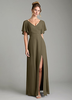 Azazie Ambrosia Bridesmaid Dresses Willow Green A-Line Pleated Chiffon Dress image1