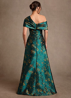 Azazie Nonie Abiti per la Madre della Sposa Abito A-Line in Jacquard Floreale Spalle Scoperte Verde Intenso image2