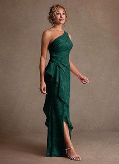 Azazie Galinda Final Sale Dusty Sage Sheath One Shoulder Floral Jacquard Dress image5