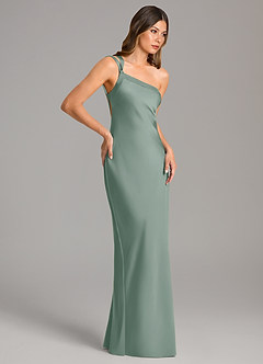 Azazie Monroe Bridesmaid Dresses Silver Sage Mermaid One Shoulder Stretch Satin Dress image5