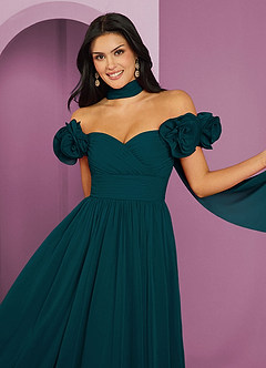 Barbie ♥ Azazie Bridesmaid Dresses Pine A-Line Off the Shoulder Chiffon Convertible Dress image4